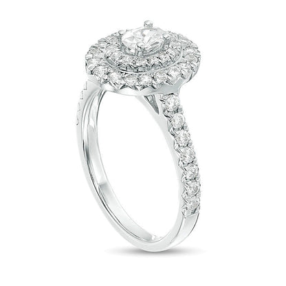 1.0 CT. TW Oval and Round Diamond Double Frame Engagement Ring in 14K White Gold