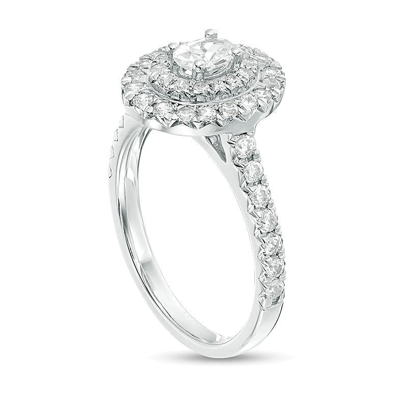 1.0 CT. TW Oval and Round Diamond Double Frame Engagement Ring in 14K White Gold