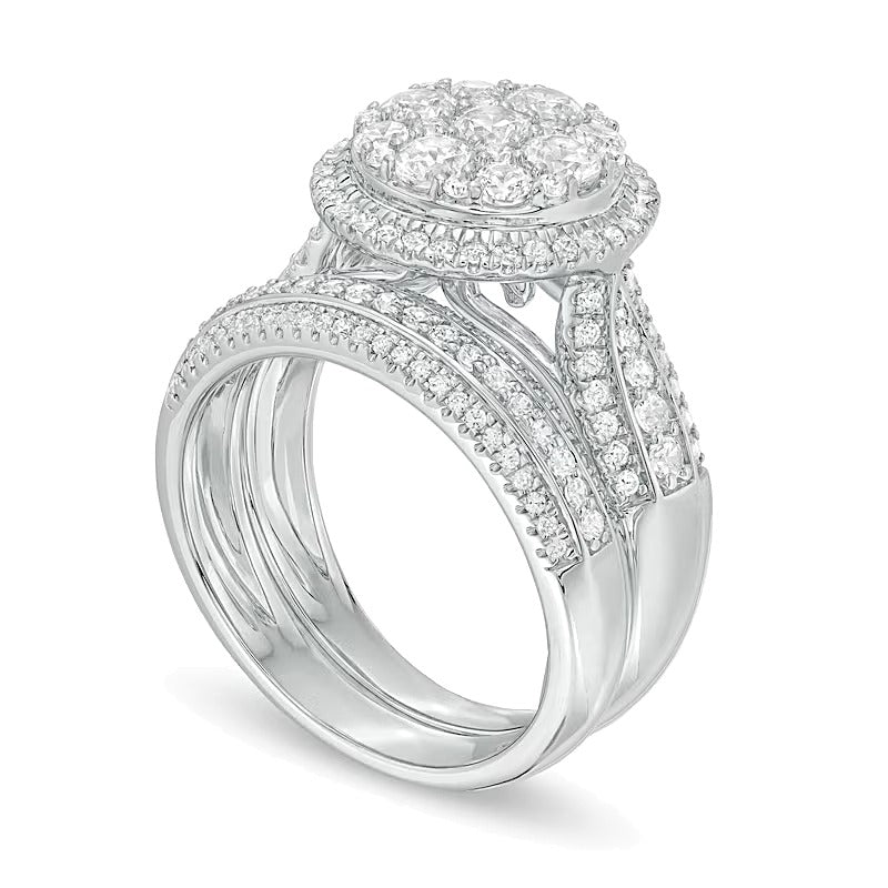 1.5 CT. TW Multi-Diamond Frame Multi-Row Bridal Set in 10K White Gold