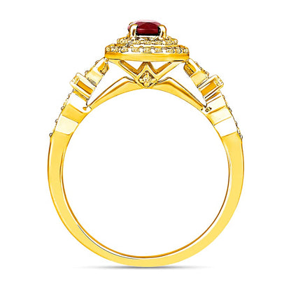 Oval Ruby and 0.33 CT. TW Diamond Octagon Frame Art Deco Ring in 10K Gold