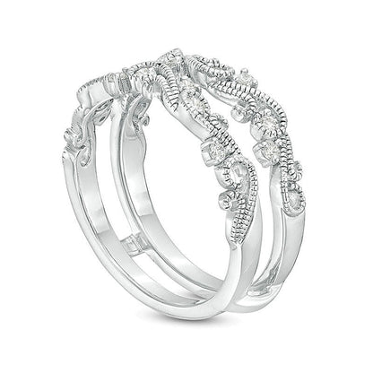 1/6.0 CT T.W. Diamond Scroll Filigree Vintage-Style Ring Solitaire Enhancer in Sterling Silver