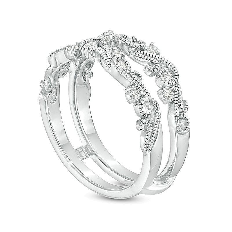 1/6.0 CT T.W. Diamond Scroll Filigree Vintage-Style Ring Solitaire Enhancer in Sterling Silver