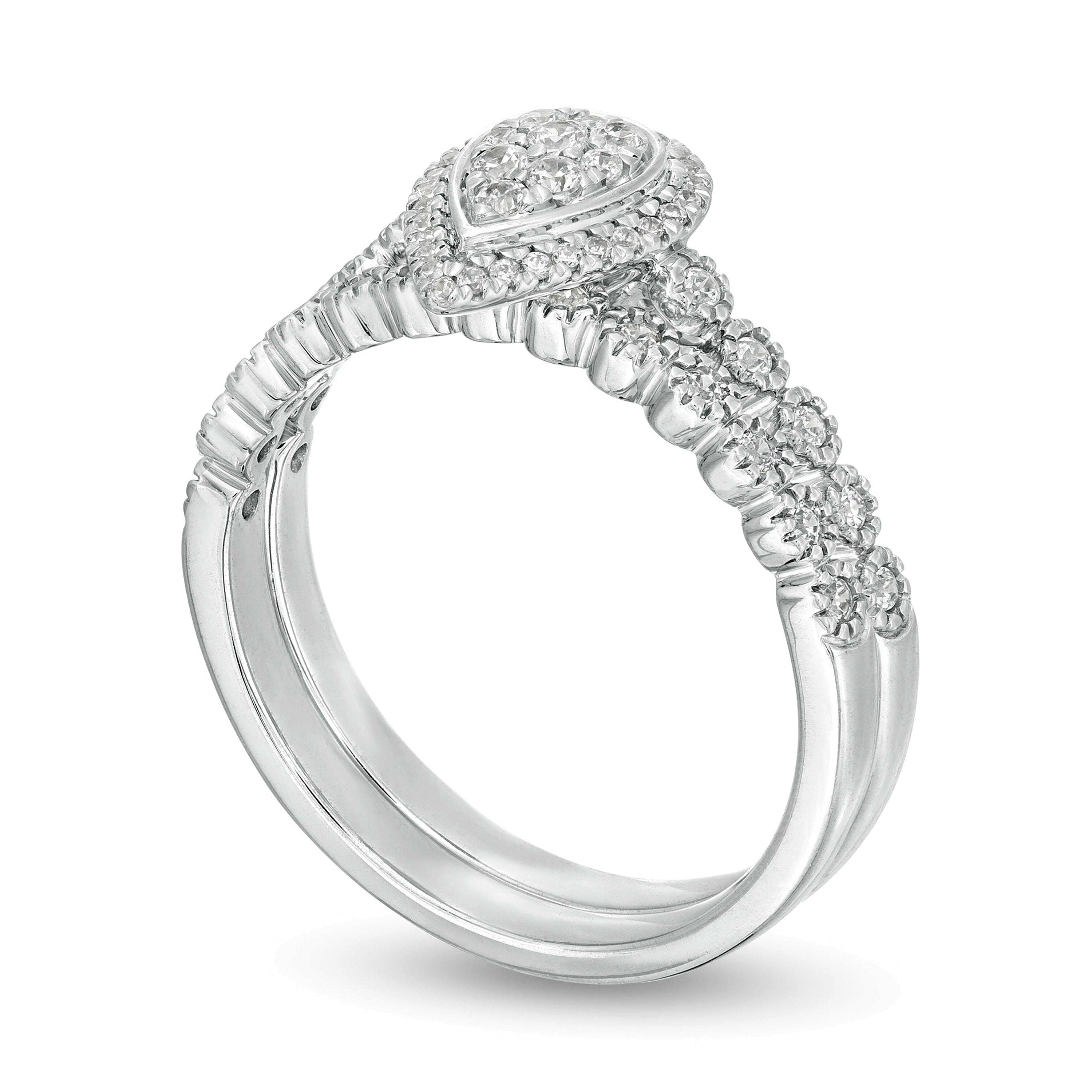 0.33 CT. TW Composite Diamond Pear-Shaped Frame Bridal Set in 10K White Gold
