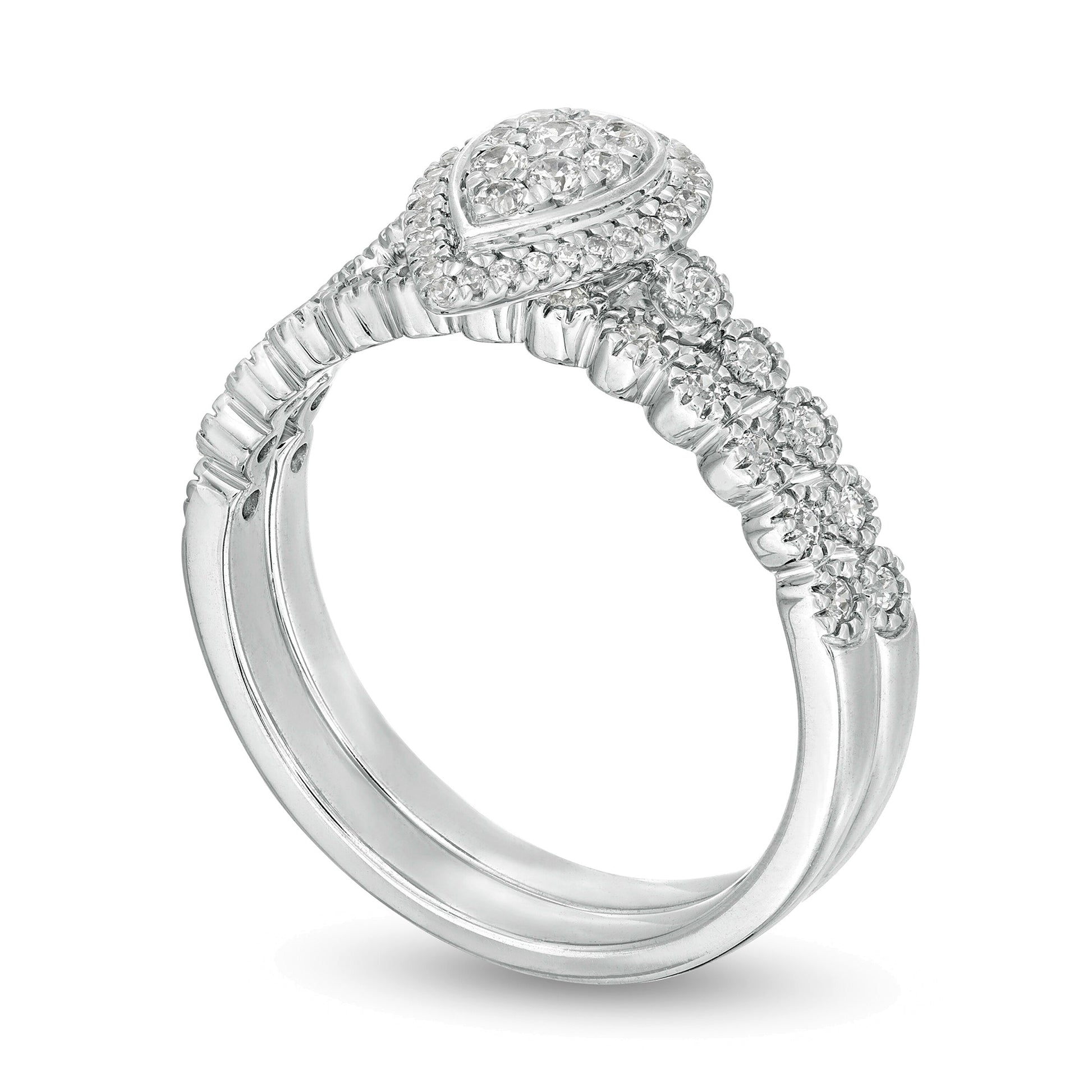 0.33 CT. TW Composite Diamond Pear-Shaped Frame Bridal Set in 10K White Gold