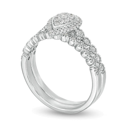 0.33 CT. TW Composite Diamond Pear-Shaped Frame Bridal Set in 10K White Gold