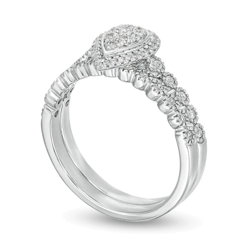 0.33 CT. TW Composite Diamond Pear-Shaped Frame Bridal Set in 10K White Gold