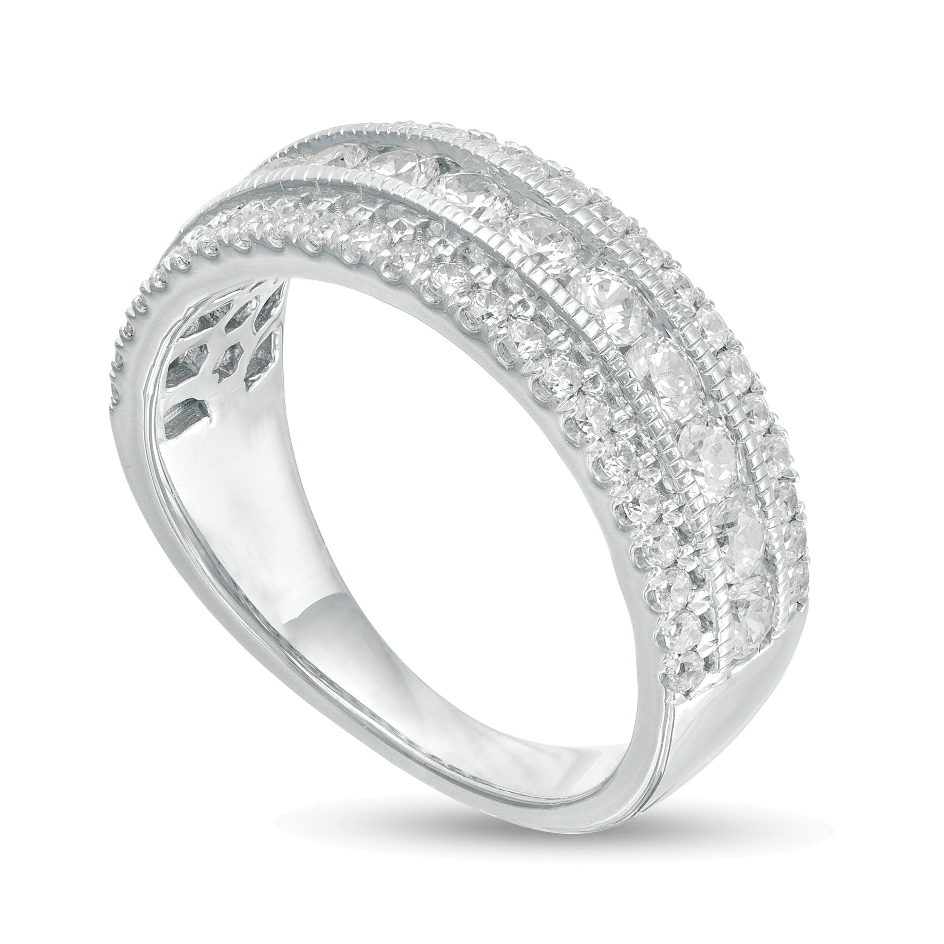 1.33 CT. TW Diamond Triple Row Vintage-Style Anniversary Ring in 10K White Gold