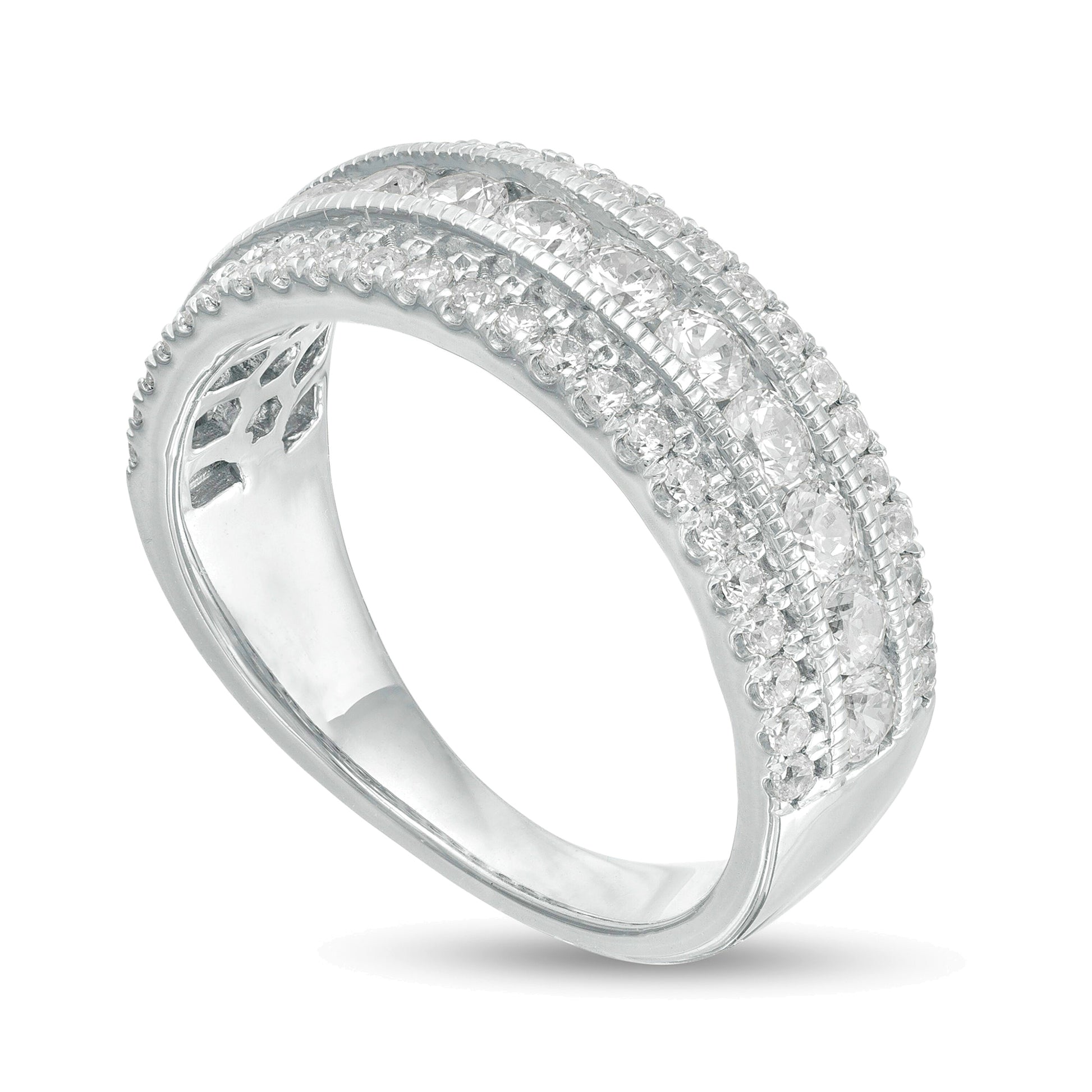 1.33 CT. TW Diamond Triple Row Vintage-Style Anniversary Ring in 10K White Gold
