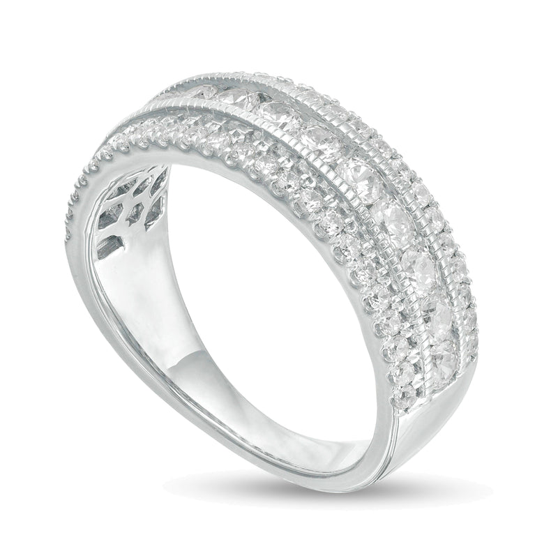 1.33 CT. TW Diamond Triple Row Vintage-Style Anniversary Ring in 10K White Gold
