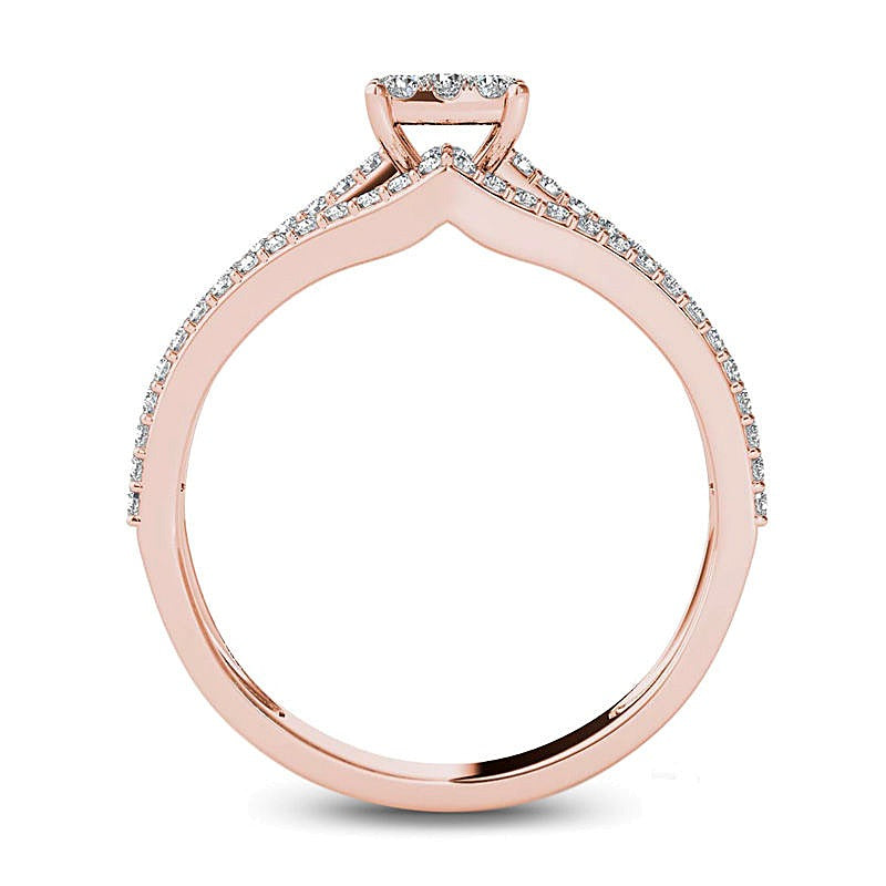 0.63 CT. TW Multi-Diamond Square Frame Three Row Engagement Ring in 14K Rose Gold