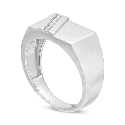 Diamond Accent Rectangle Signet Ring in 10K White Gold