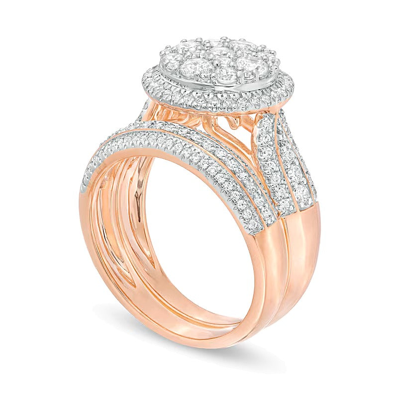 1.5 CT. TW Composite Diamond Frame Multi-Row Bridal Set in 10K Rose Gold