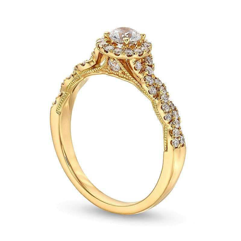 0.75 CT. TW Diamond Frame Twist Shank Engagement Ring in 14K Gold