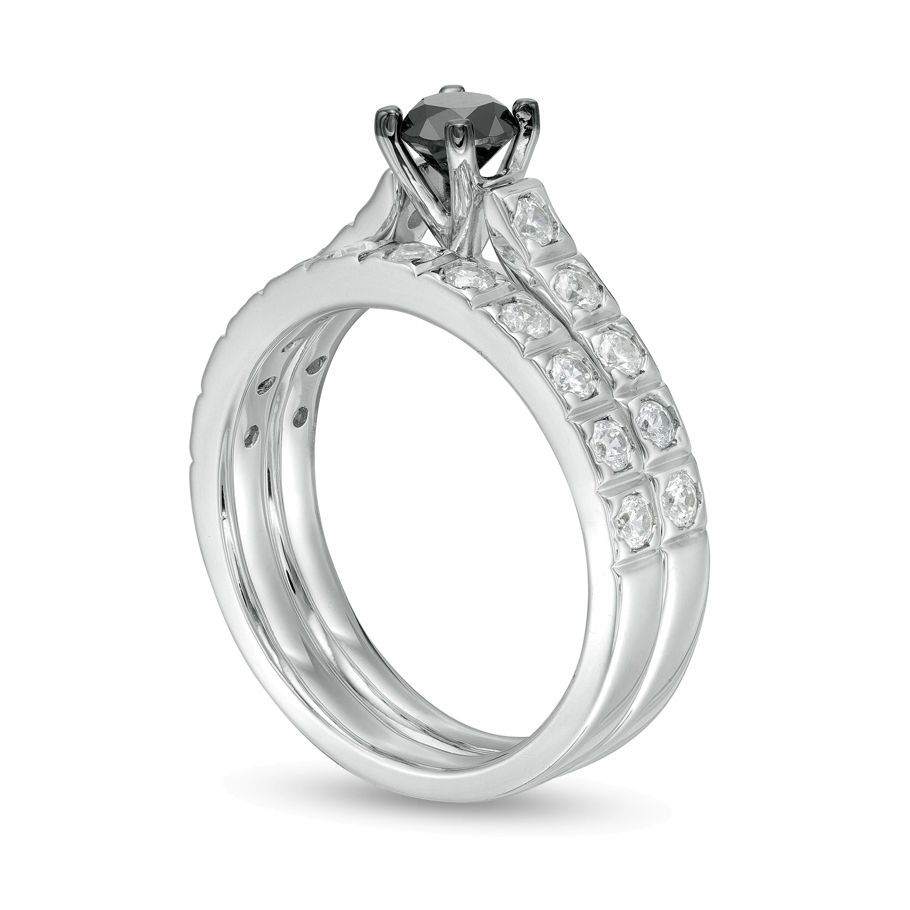 1.0 CT. TW Enhanced Black and White Diamond Bridal Set in 10K White Gold