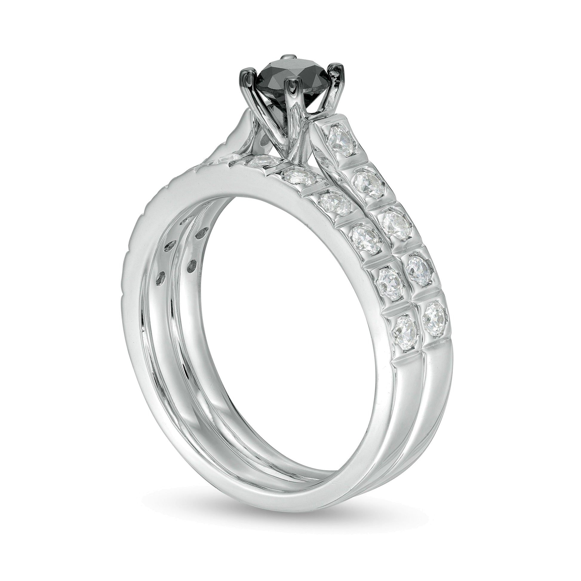 1.0 CT. TW Enhanced Black and White Diamond Bridal Set in 10K White Gold