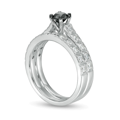 1.0 CT. TW Enhanced Black and White Diamond Bridal Set in 10K White Gold