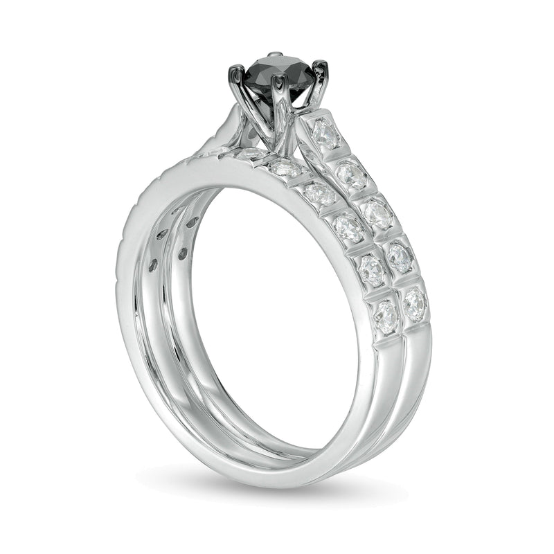 1.0 CT. TW Enhanced Black and White Diamond Bridal Set in 10K White Gold