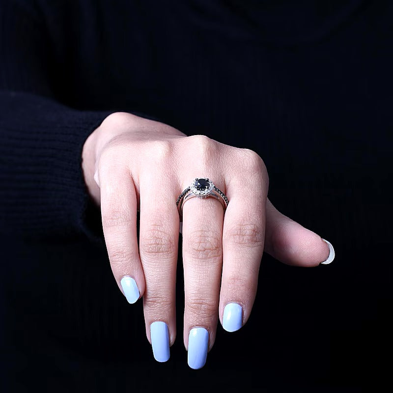 1.5 CT. TW Black and White Diamond Frame Ring in Sterling Silver