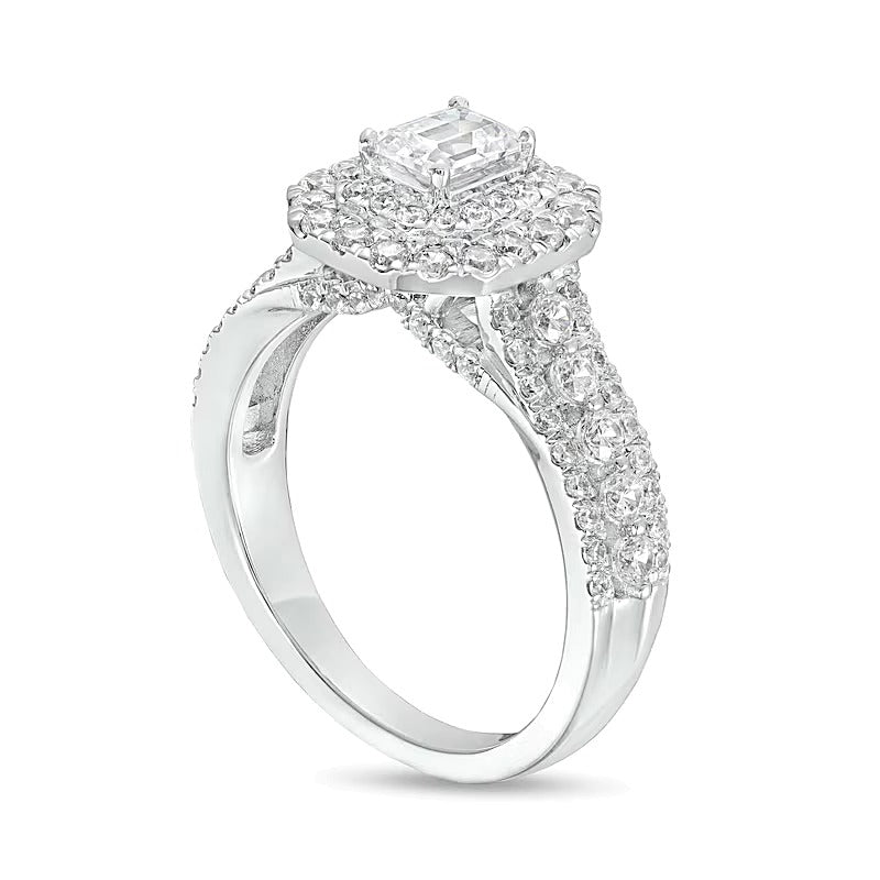 1.5 CT. TW Emerald-Cut Lab-Grown Diamond Double Frame Engagement Ring in 14K White Gold (F/VS2)