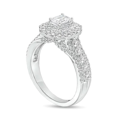 1.5 CT. TW Emerald-Cut Lab-Grown Diamond Double Frame Engagement Ring in 14K White Gold (F/VS2)