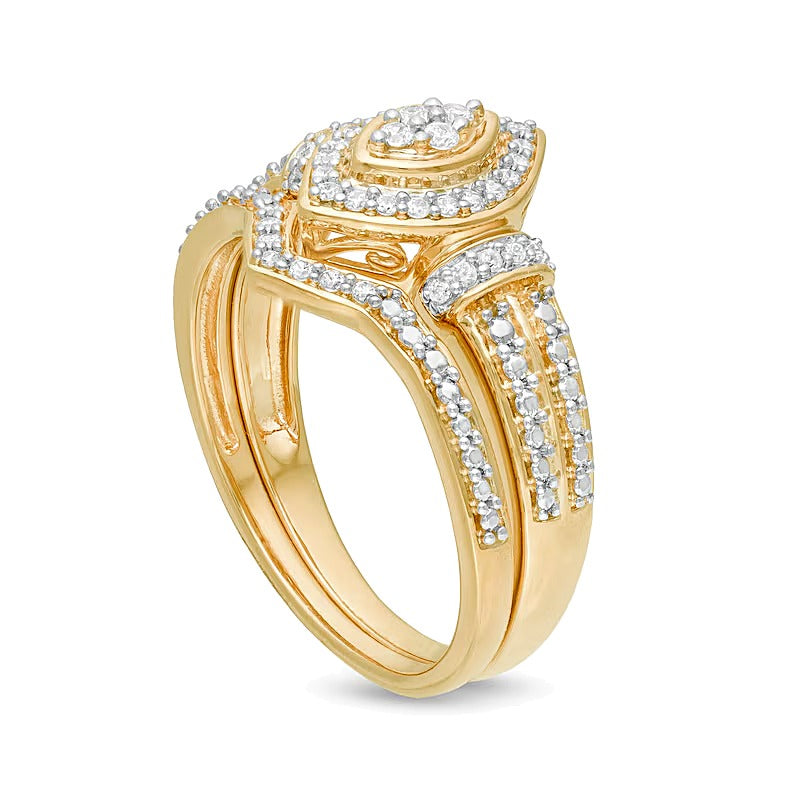 0.2 CT. TW Composite Diamond Marquise Frame Bridal Set in Sterling Silver with 14K Gold Plate