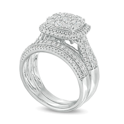 1.5 CT. TW Composite Diamond Cushion Frame Multi-Row Bridal Set in 10K White Gold