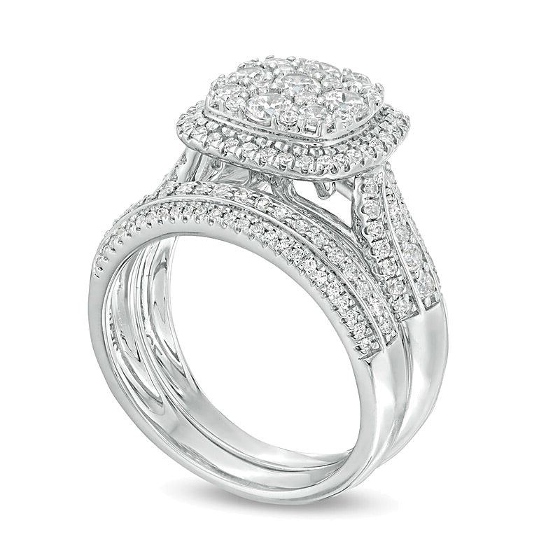 1.5 CT. TW Composite Diamond Cushion Frame Multi-Row Bridal Set in 10K White Gold