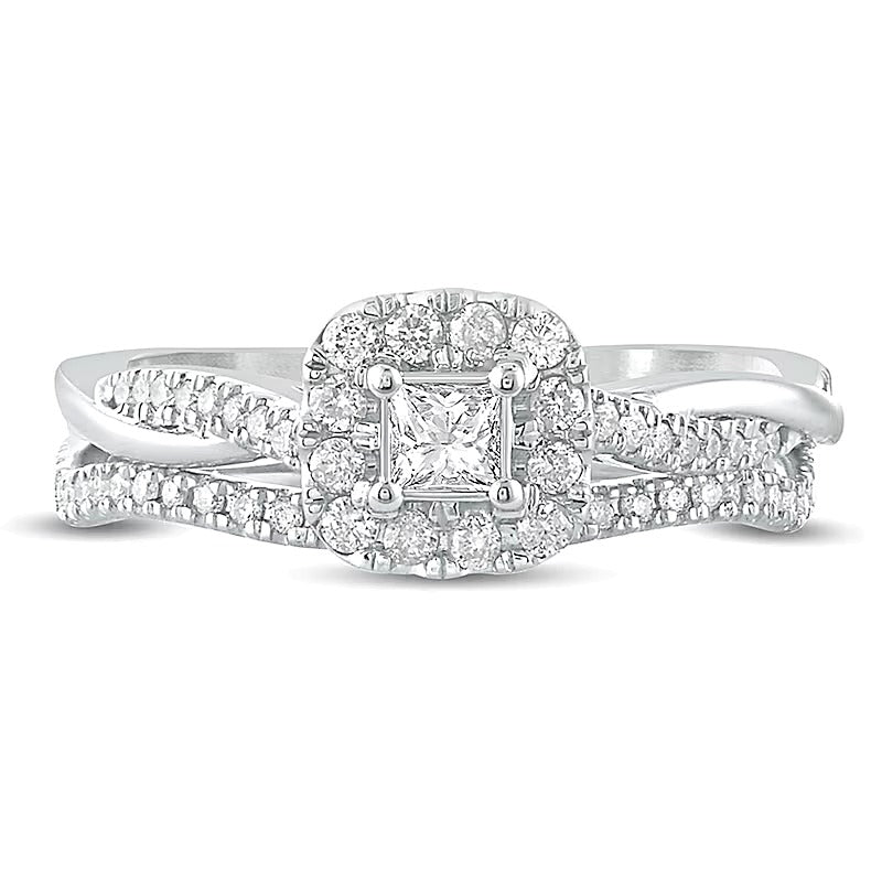 0.5 CT. TW Princess-Cut Diamond Frame Twist Shank Bridal Set in 10K White Gold