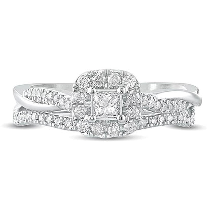 0.5 CT. TW Princess-Cut Diamond Frame Twist Shank Bridal Set in 10K White Gold
