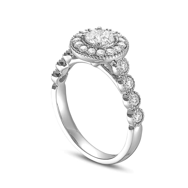 1.25 CT. TW Diamond Beaded Frame Engagement Ring in 14K White Gold (I/I2)