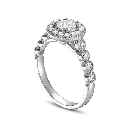 1.25 CT. TW Diamond Beaded Frame Engagement Ring in 14K White Gold (I/I2)