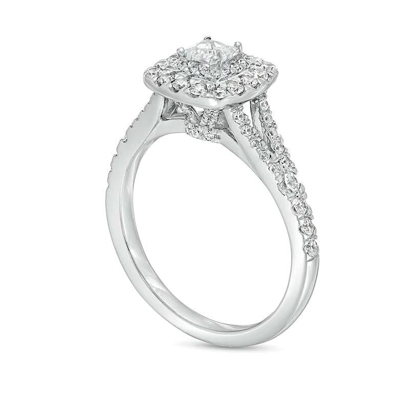1.0 CT. TW Princess-Cut Diamond Double Cushion-Shaped Frame Split Shank Engagement Ring in 14K White Gold