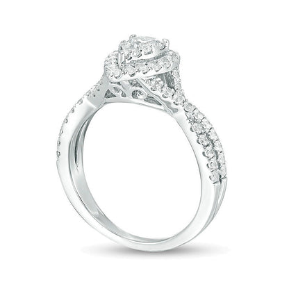 1.25 CT. TW Composite Diamond Pear-Shaped Frame Twist Shank Engagement Ring in 14K White Gold