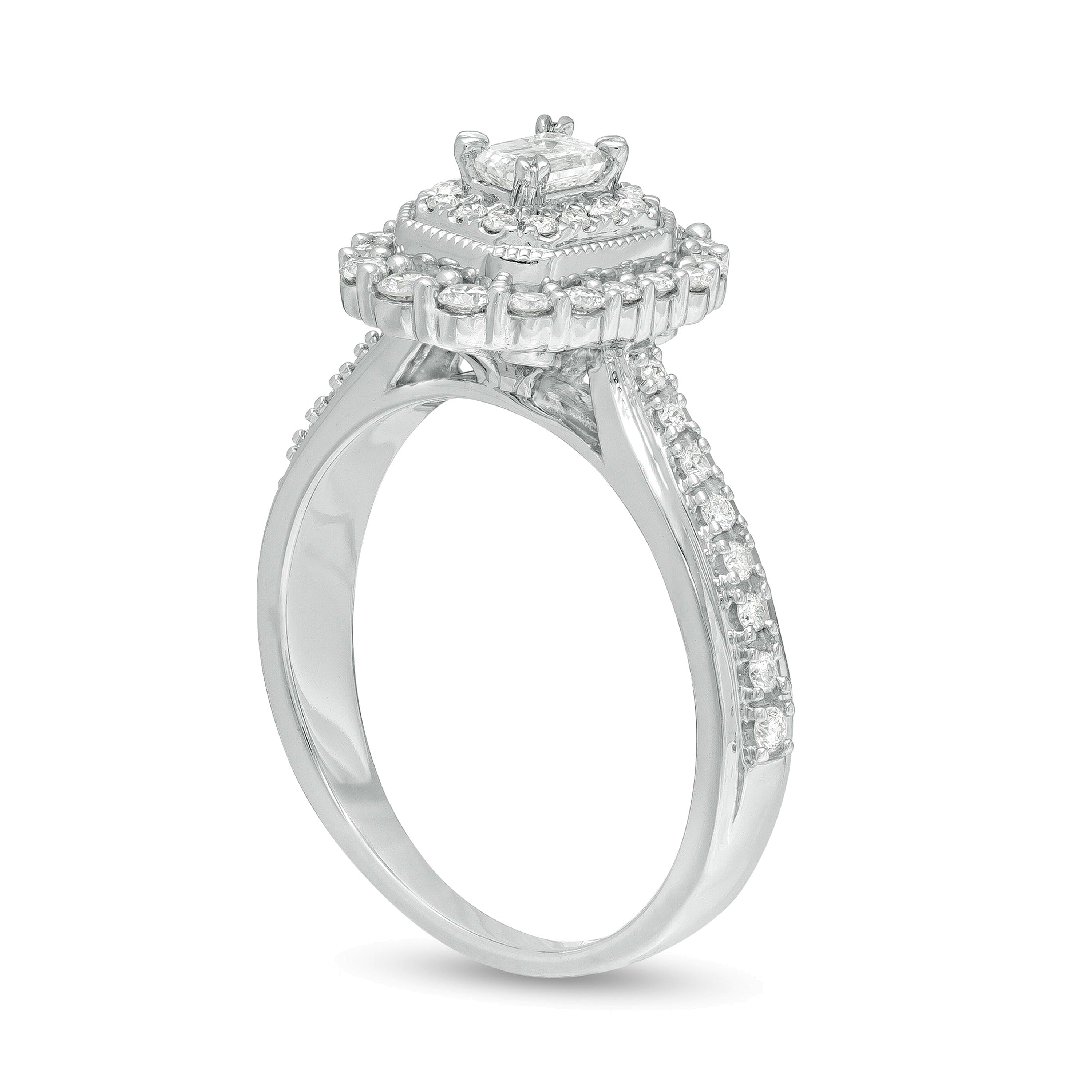 0.63 CT. TW Emerald-Cut Diamond Double Octagonal Frame Vintage-Style Engagement Ring in 10K White Gold