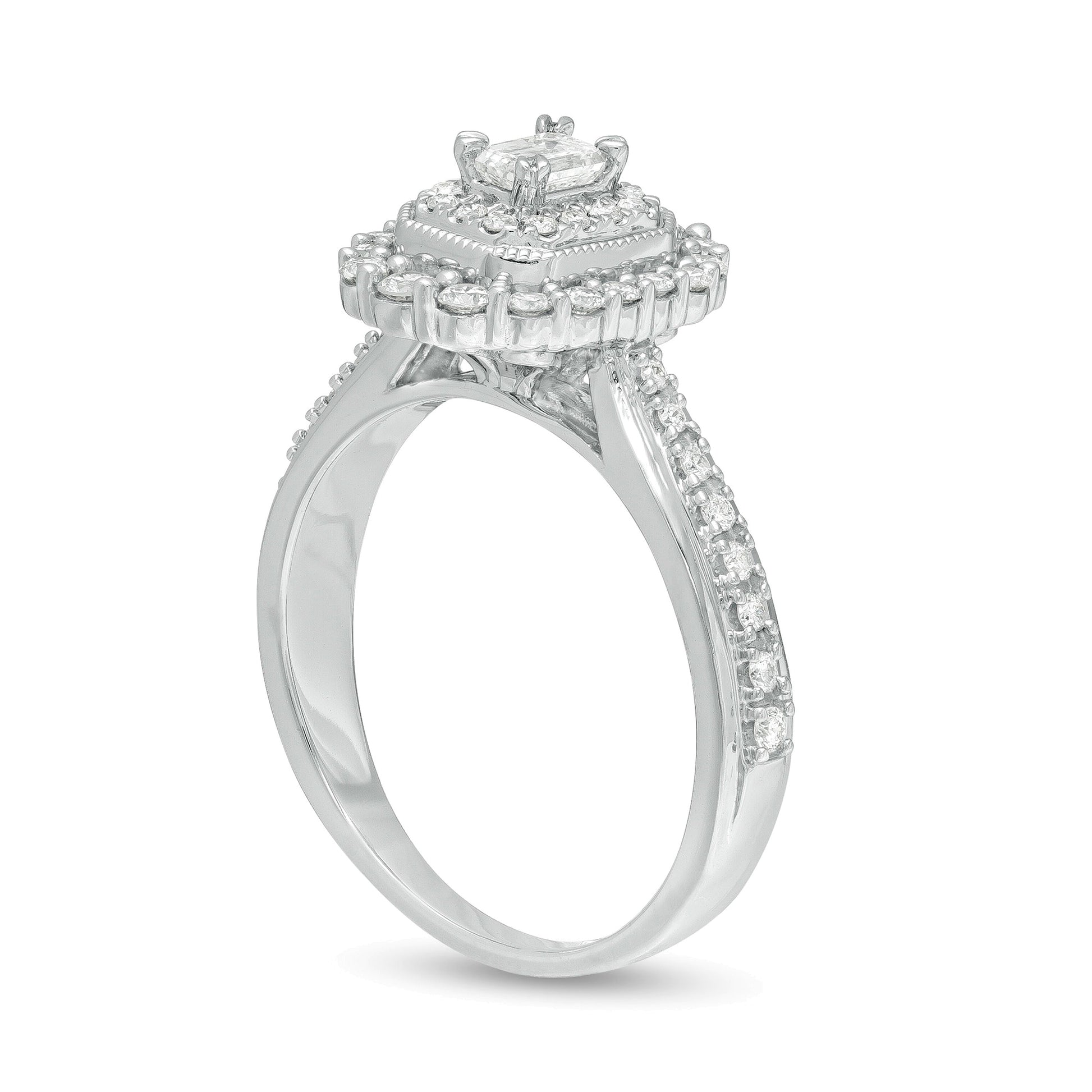 0.63 CT. TW Emerald-Cut Diamond Double Octagonal Frame Vintage-Style Engagement Ring in 10K White Gold