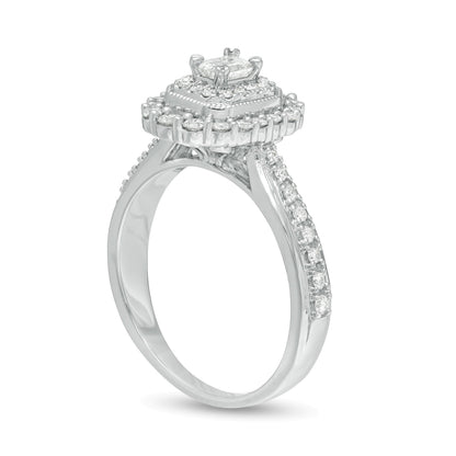 0.63 CT. TW Emerald-Cut Diamond Double Octagonal Frame Vintage-Style Engagement Ring in 10K White Gold
