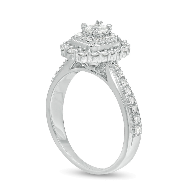 0.63 CT. TW Emerald-Cut Diamond Double Octagonal Frame Vintage-Style Engagement Ring in 10K White Gold