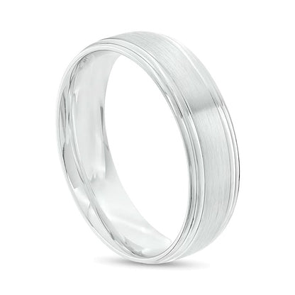 Men's 6.0mm Brushed Stepped Edge Wedding Band in 14K White Gold - Size 10