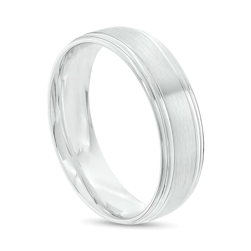 Men's 6.0mm Brushed Stepped Edge Wedding Band in 14K White Gold - Size 10