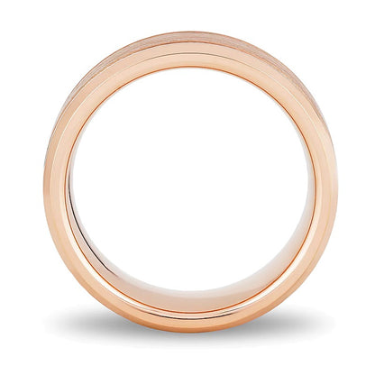 8.0mm Textured Center Beveled Edge Band in Rose Ion-Plated Tungsten