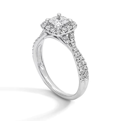 1.0 CT. TW Princess-Cut Lab-Grown Diamond Cushion Frame Crossover Shank Engagement Ring in 14K White Gold