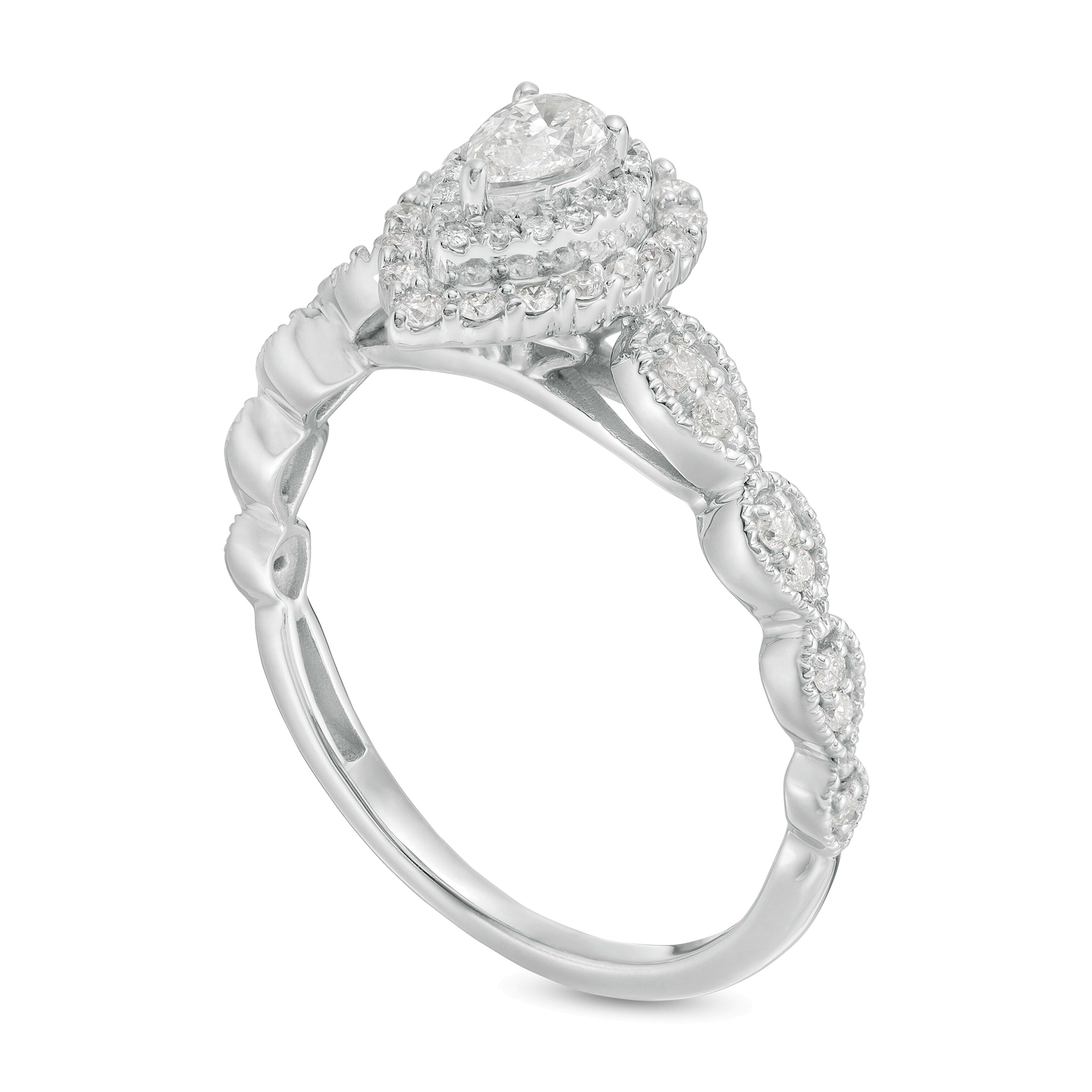 0.38 CT. TW Pear-Shaped Diamond Double Frame Art Deco Vintage-Style Engagement Ring in 10K White Gold