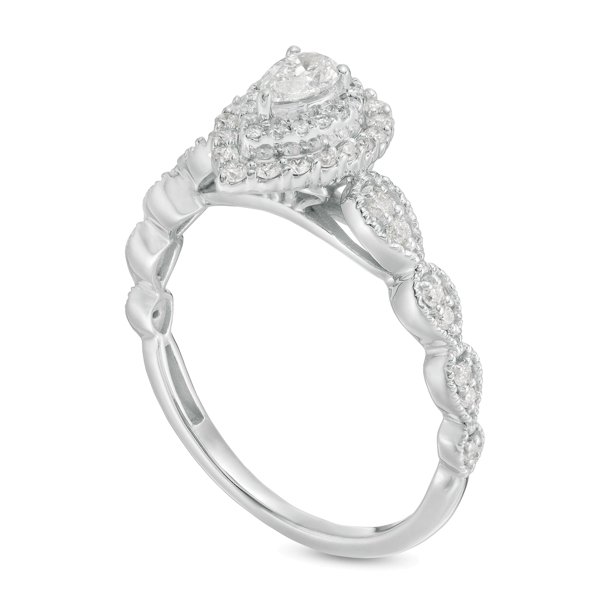 0.38 CT. TW Pear-Shaped Diamond Double Frame Art Deco Vintage-Style Engagement Ring in 10K White Gold