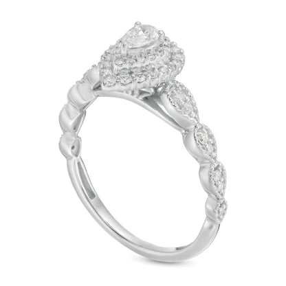 0.38 CT. TW Pear-Shaped Diamond Double Frame Art Deco Vintage-Style Engagement Ring in 10K White Gold