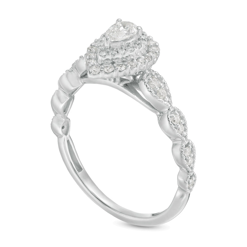 0.38 CT. TW Pear-Shaped Diamond Double Frame Art Deco Vintage-Style Engagement Ring in 10K White Gold