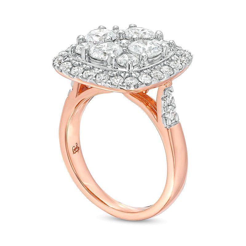 3.17 CT. TW Cushion-Shaped Multi-Diamond Frame Engagement Ring in 14K Rose Gold