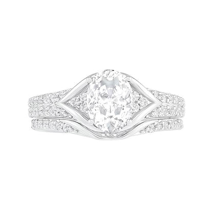 Oval Lab-Created White Sapphire Tri-Sides Split Frame Multi-Row Bridal Set in Sterling Silver