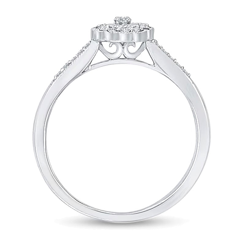 0.2 CT. TW Oval Multi-Diamond Scallop Frame Vintage-Style Ring in 10K White Gold