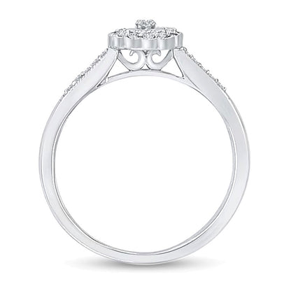 0.2 CT. TW Oval Multi-Diamond Scallop Frame Vintage-Style Ring in 10K White Gold