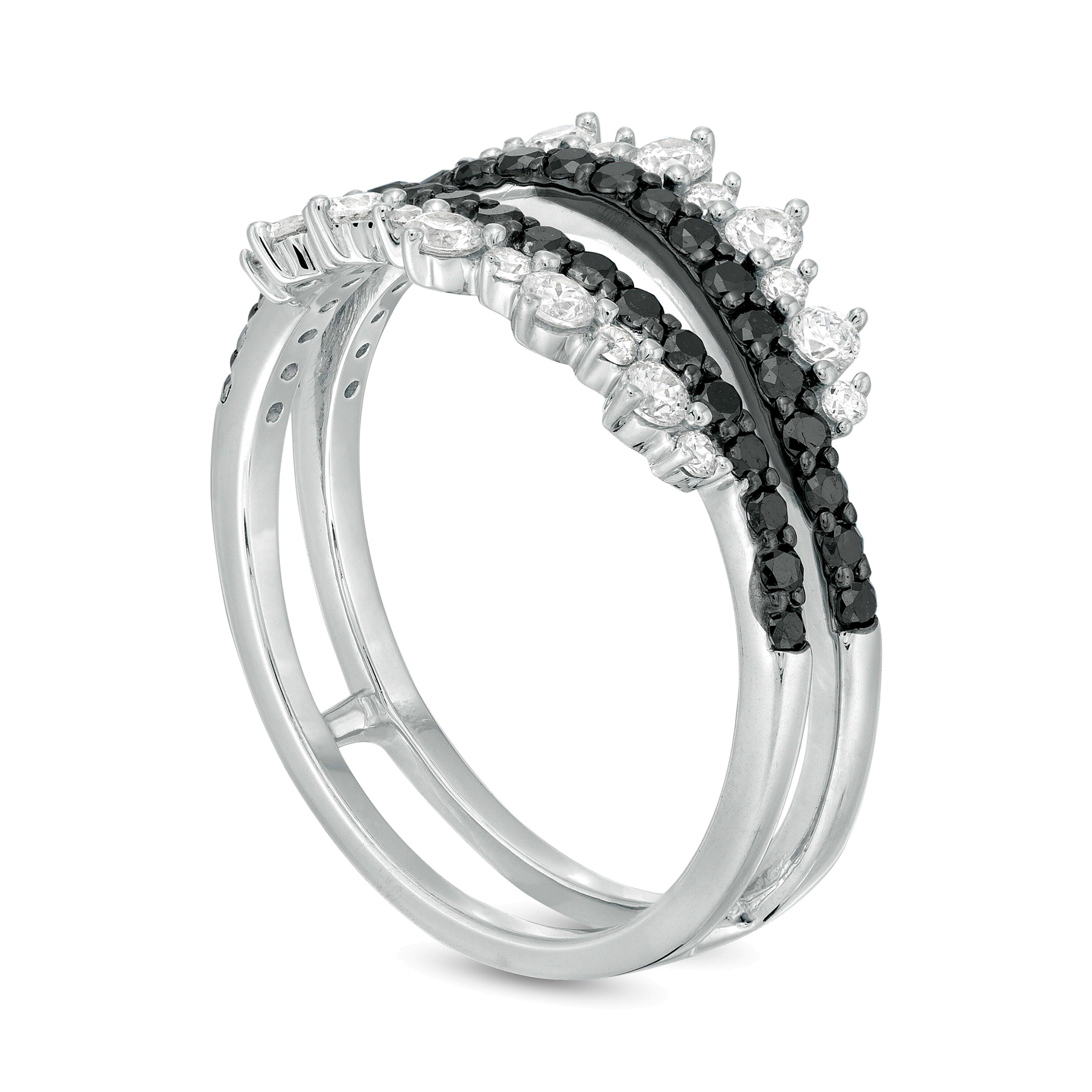 0.75 CT. TW Enhanced Black and White Diamond Tiara Style Solitaire Enhancer in 10K White Gold